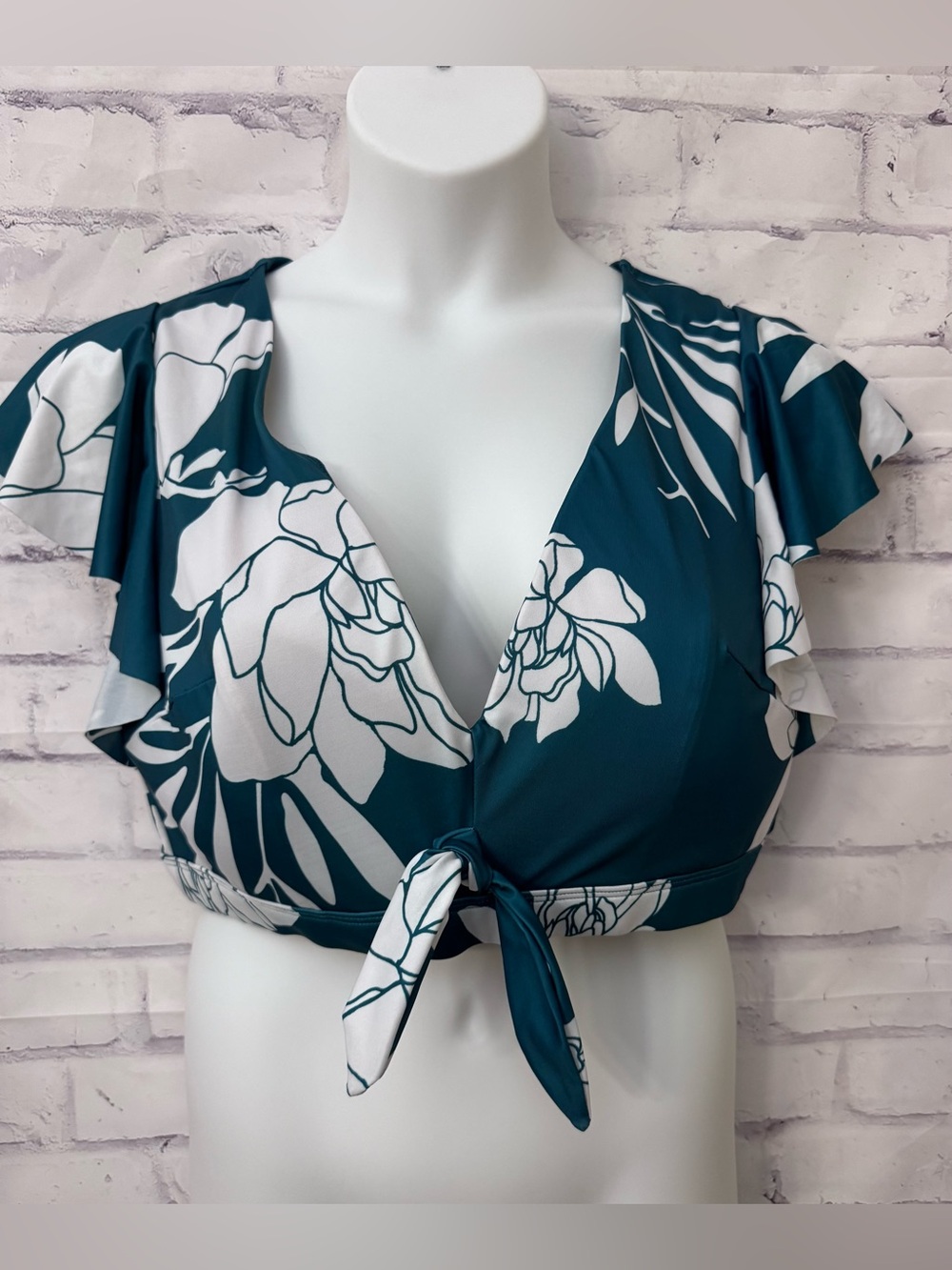 Swim By Cacique Plus 22 Flutter Sleeve No Wire Bikini Top Surf Floral Sexy Lined - Picture 1 of 9